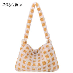 Retro Warm Fluffy Tote Purse for Women Soft Plush Zipper Small
