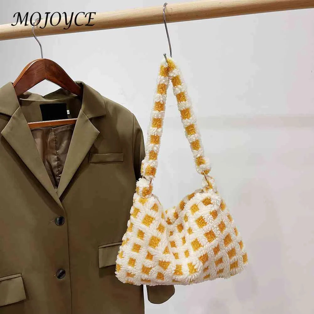 Retro Warm Fluffy Tote Purse for Women Soft Plush Zipper Small