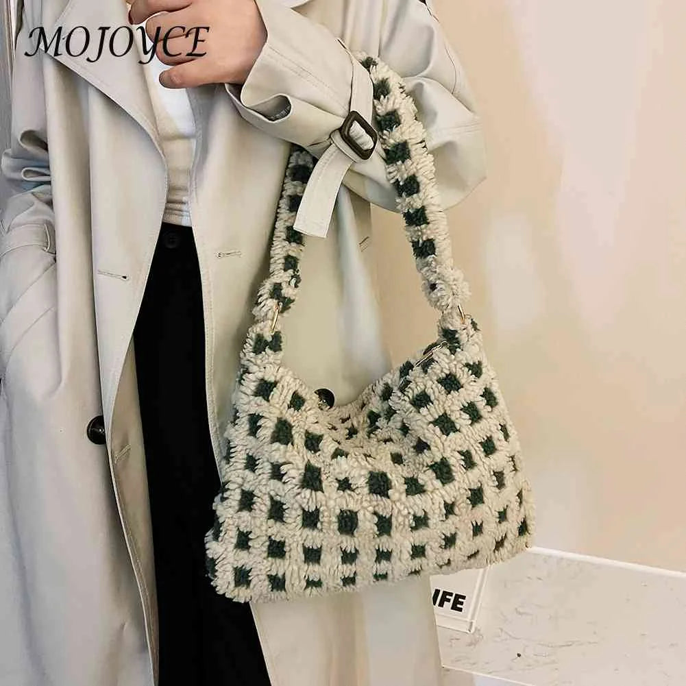 Retro Warm Fluffy Tote Purse for Women Soft Plush Zipper Small