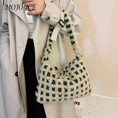Retro Warm Fluffy Tote Purse for Women Soft Plush Zipper Small