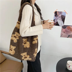 Plush Shoulder Bag for Women Student Large Capacity Handbag