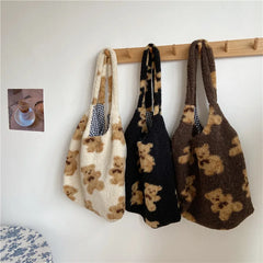 Plush Shoulder Bag for Women Student Large Capacity Handbag