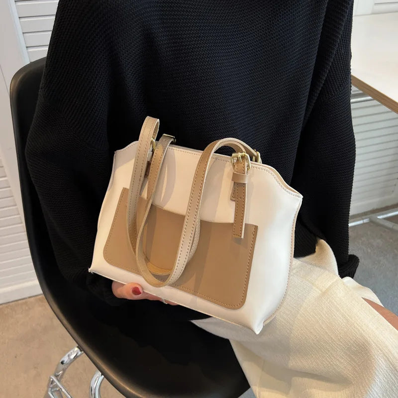 Large Capacity Top Handle Women's Bag Pu Leather Solid Ladies Handbags