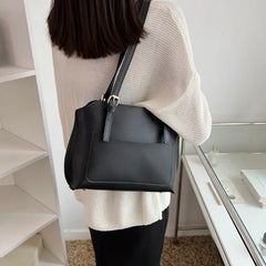 Large Capacity Top Handle Women's Bag Pu Leather Solid Ladies Handbags