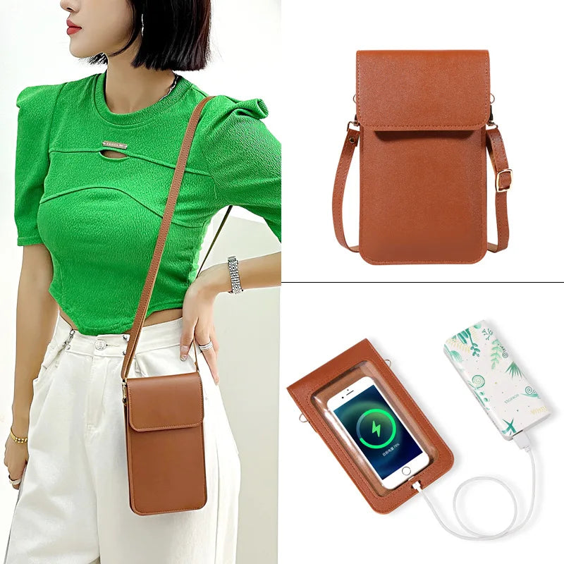 Leather Wallet Crossbody Bag for Women, Touch Screen Mobile Phone Case