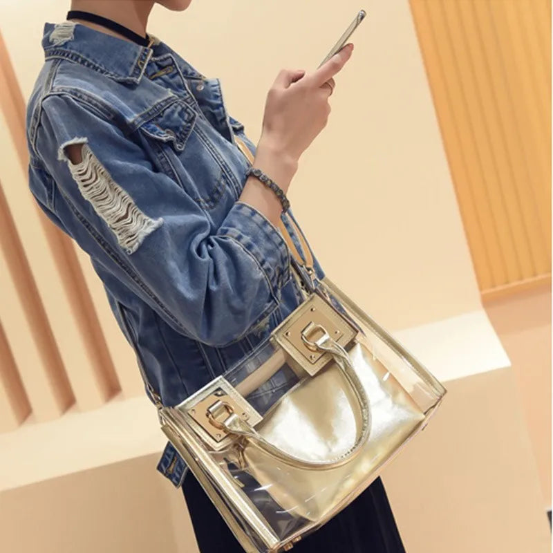 Women's Transparent PVC Clear Shoulder Bag with Purse