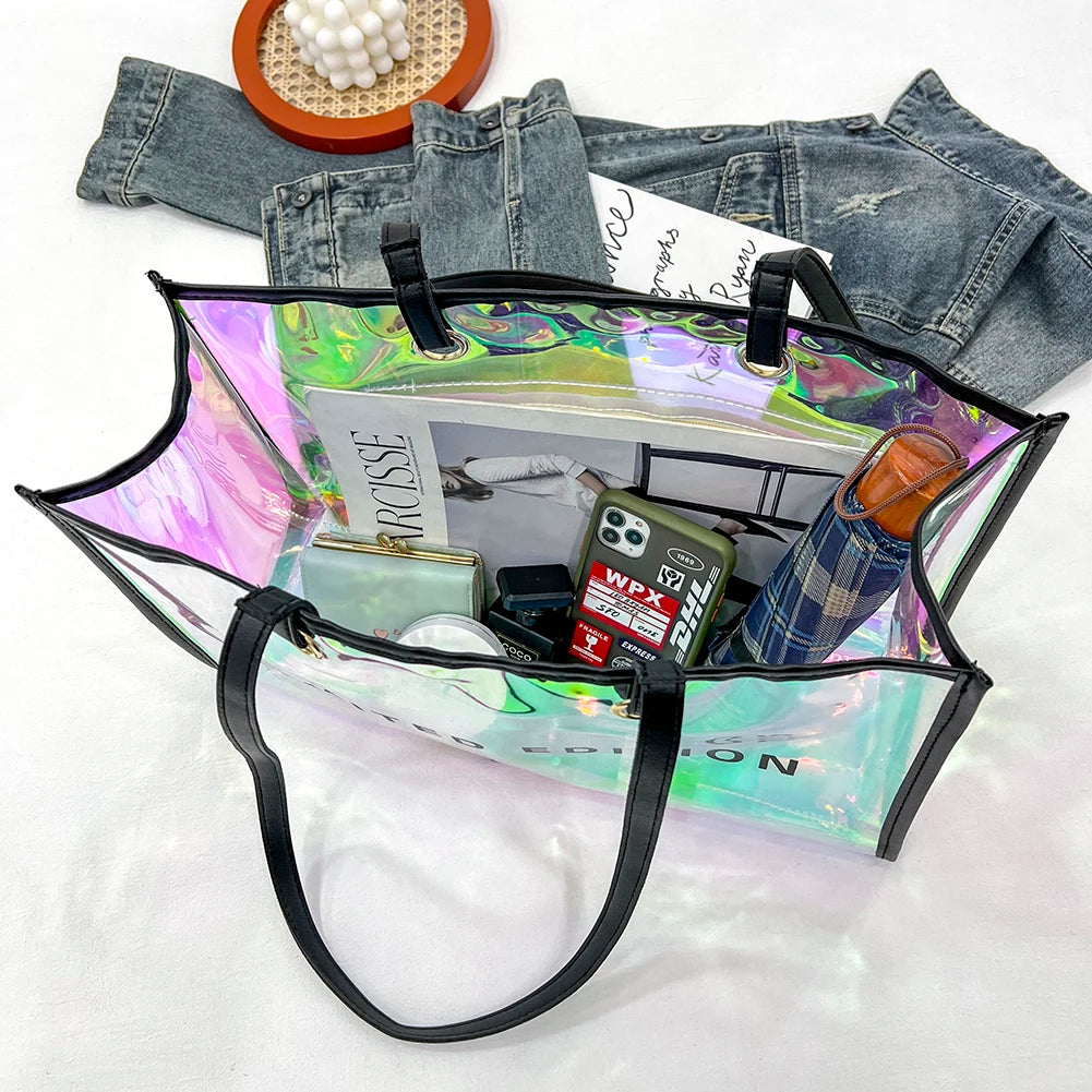 Transparent PVC Clear Bag Women's Shoulder Bag with Purse