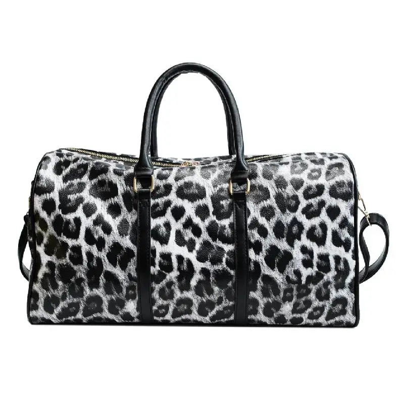 Leopard Print Travel Duffle Bag Women PU Leather Carry-On Tote Weekender