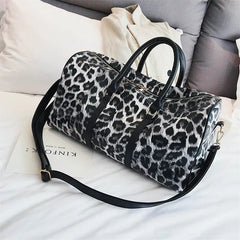 Leopard Print Travel Duffle Bag Women PU Leather Carry-On Tote Weekender