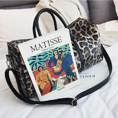 Leopard Print Travel Duffle Bag Women PU Leather Carry-On Tote Weekender