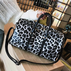 Leopard Print Travel Duffle Bag Women PU Leather Carry-On Tote Weekender