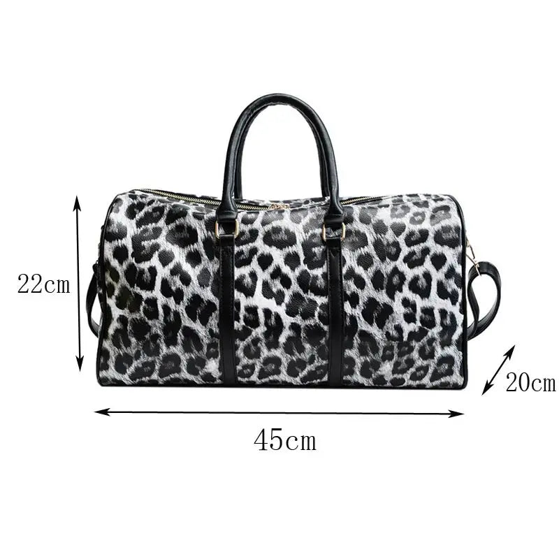 Leopard Print Travel Duffle Bag Women PU Leather Carry-On Tote Weekender