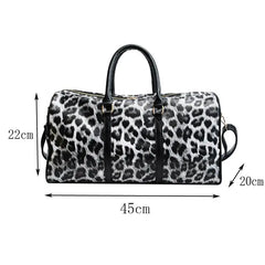 Leopard Print Travel Duffle Bag Women PU Leather Carry-On Tote Weekender
