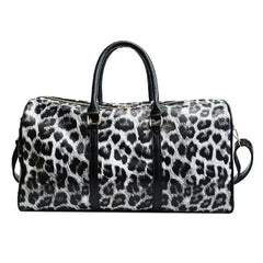 Leopard Print Travel Duffle Bag Women PU Leather Carry-On Tote Weekender