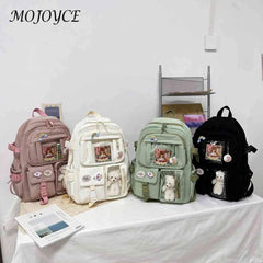 Solid Nylon Backpack Large Capacity Knapsack for Women Students
