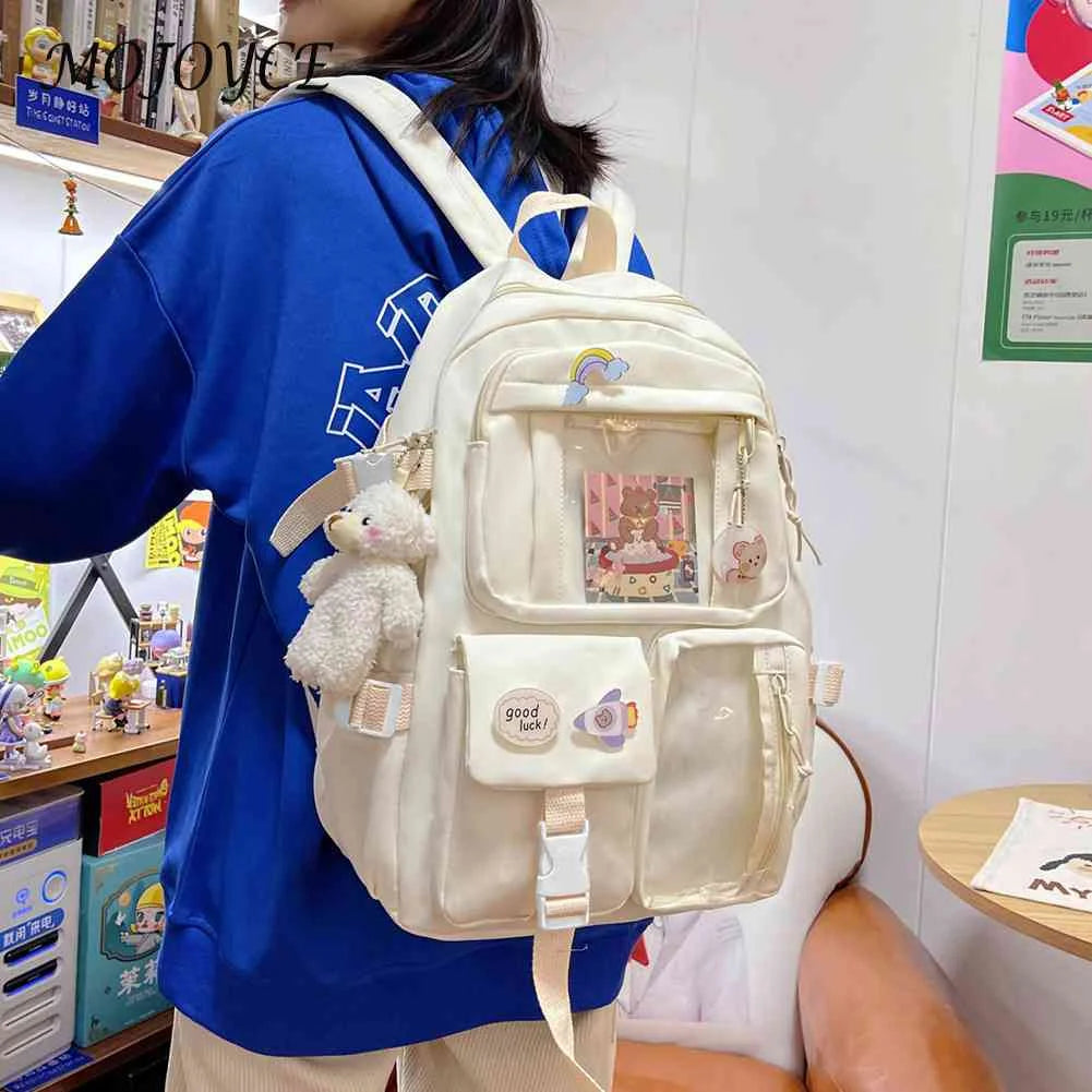 Solid Nylon Backpack Large Capacity Knapsack for Women Students