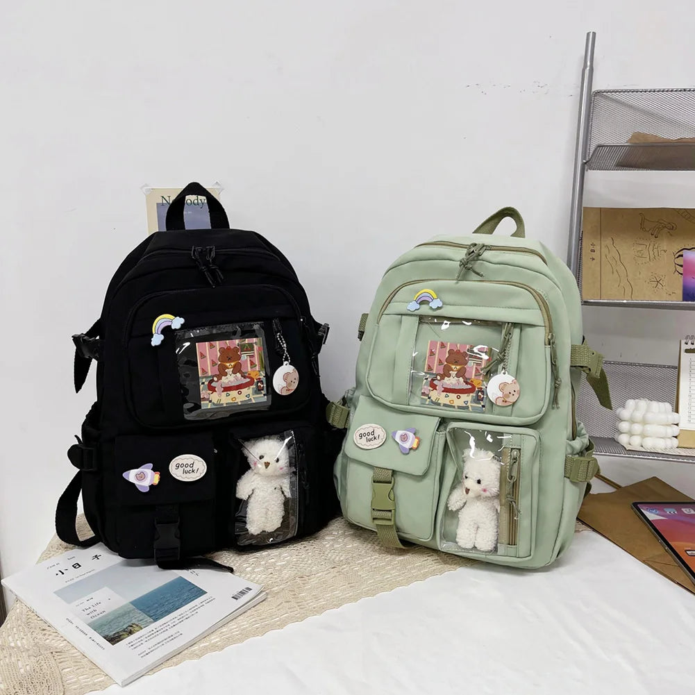 Solid Nylon Backpack Large Capacity Knapsack for Women
