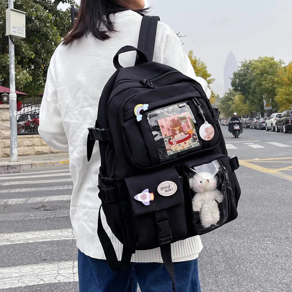 Solid Nylon Backpack Large Capacity Knapsack for Women