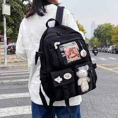 Solid Nylon Backpack Large Capacity Knapsack for Women