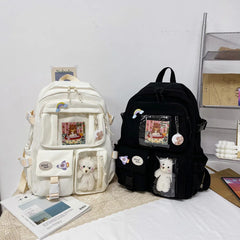 Solid Nylon Backpack Large Capacity Knapsack for Women