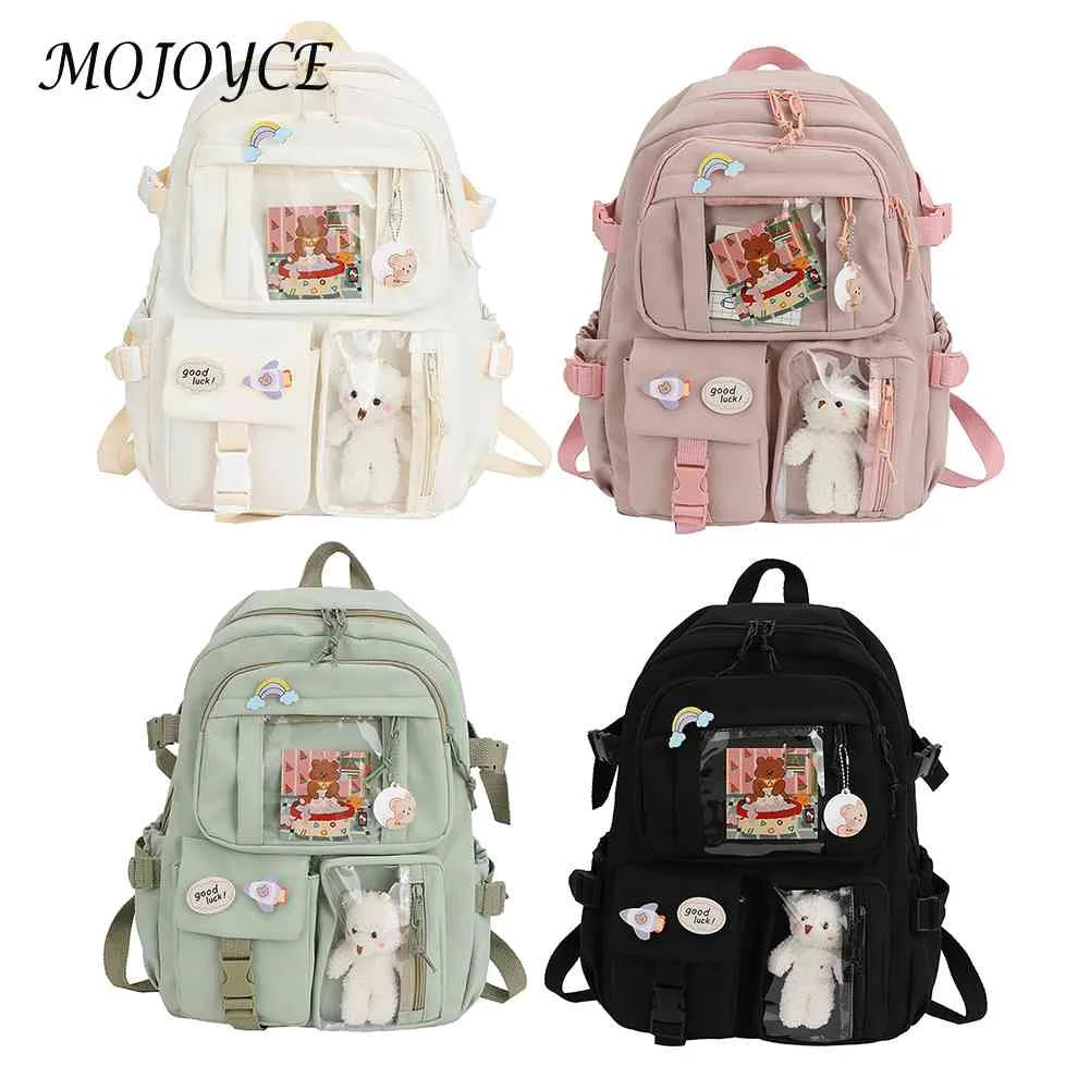 Solid Nylon Backpack Large Capacity Knapsack for Women Students