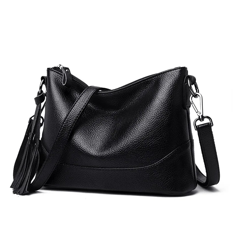 Vintage Leather Tassel Handbag Women's Casual Hobo Tote Shoulder Bag