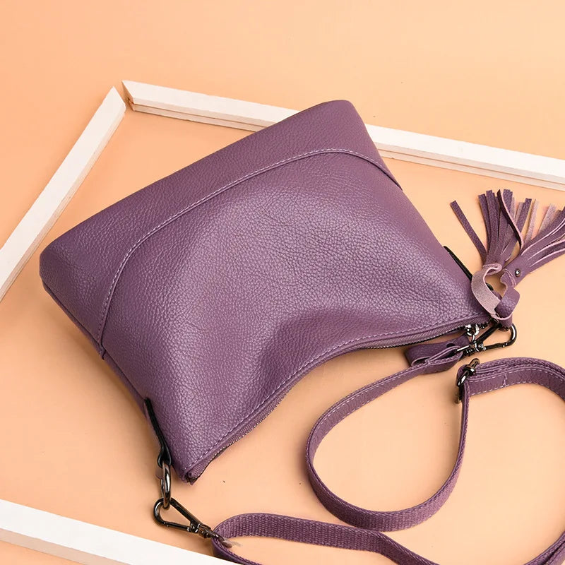 Vintage Leather Tassel Handbag Women's Casual Hobo Tote Shoulder Bag