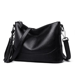 Vintage Leather Tassel Handbag Women's Casual Hobo Tote Shoulder Bag