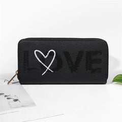 Love Wallet Unisex Casual Long Clutch Bag Pu Leather Embroidery Senior Wallet