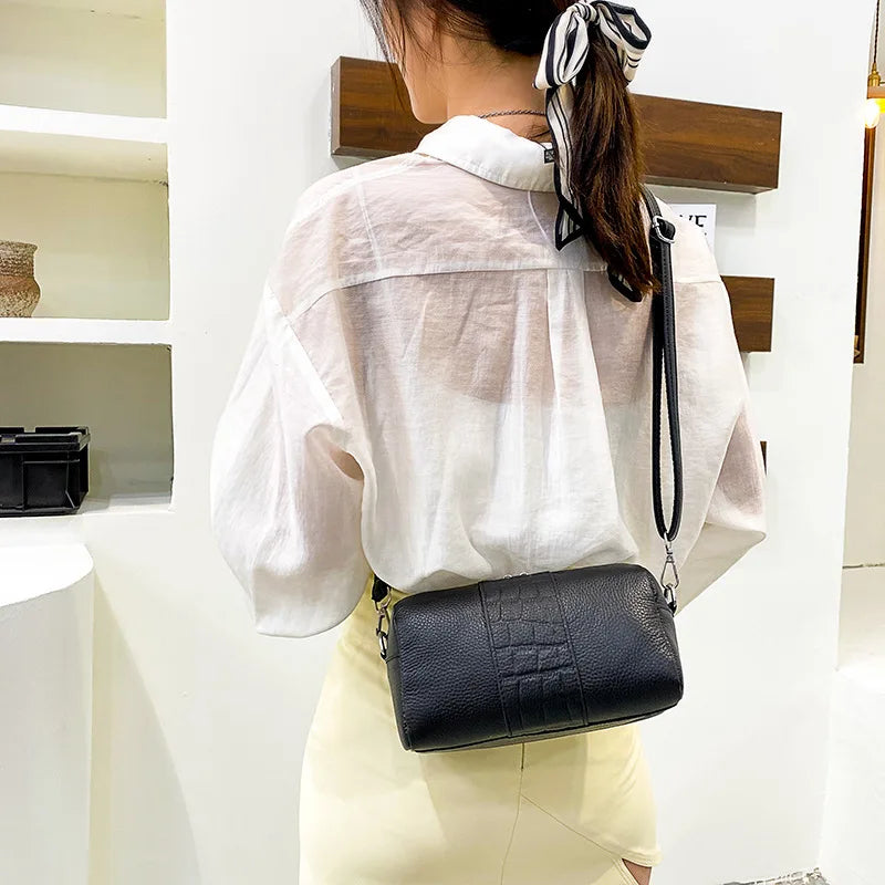 Vintage Leather Shoulder Bag for Women Casual Pillow Design