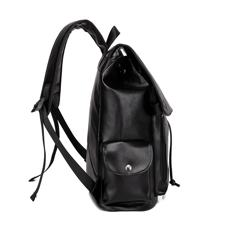 Men's Backpack Solid Large Capacity PU Leather School Bag