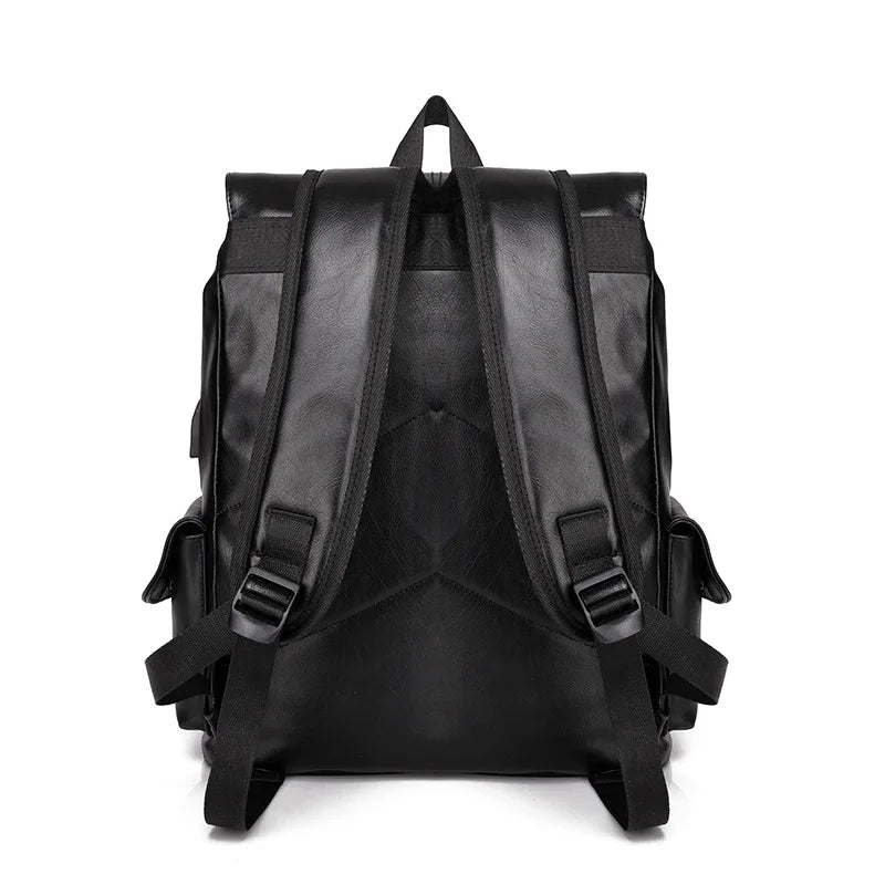 Men's Backpack Solid Large Capacity PU Leather School Bag