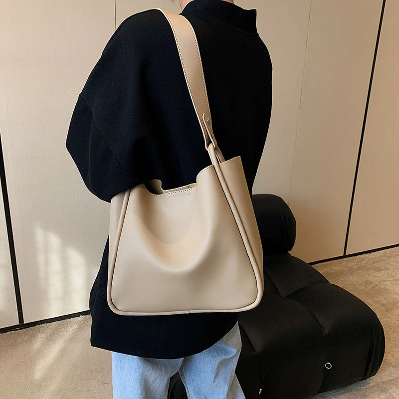 Daily Bucket Women Shoulder Bags PU Leather Handbag Business Tote