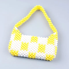 Yellow Plaid Beaded Armpit Bag Acrylic Handbag
