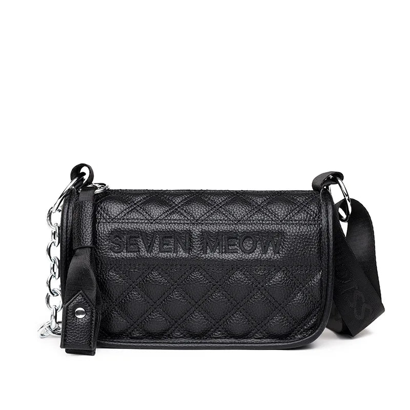 Plaid Letter Handbags Leather Vintage Tote Chain Shoulder Bags
