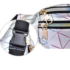 Women Silver Fanny Pack Geometric Waist Bags Chest Phone Belt Bag
