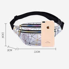 Women Silver Fanny Pack Geometric Waist Bags Chest Phone Belt Bag
