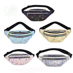 Women Silver Fanny Pack Geometric Waist Bags Chest Phone Belt Bag