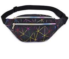 Women Silver Fanny Pack Geometric Waist Bags Chest Phone Belt Bag