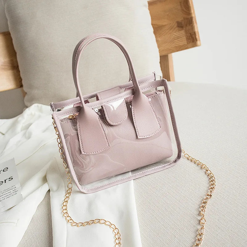Women Crossbody Handbag PVC PU Leather Zipper Chain Shoulder Strap Purse