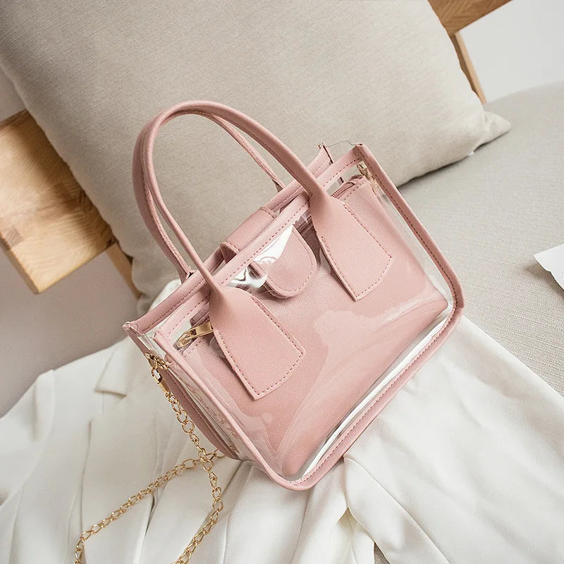 Women Crossbody Handbag PVC PU Leather Zipper Chain Shoulder Strap Purse