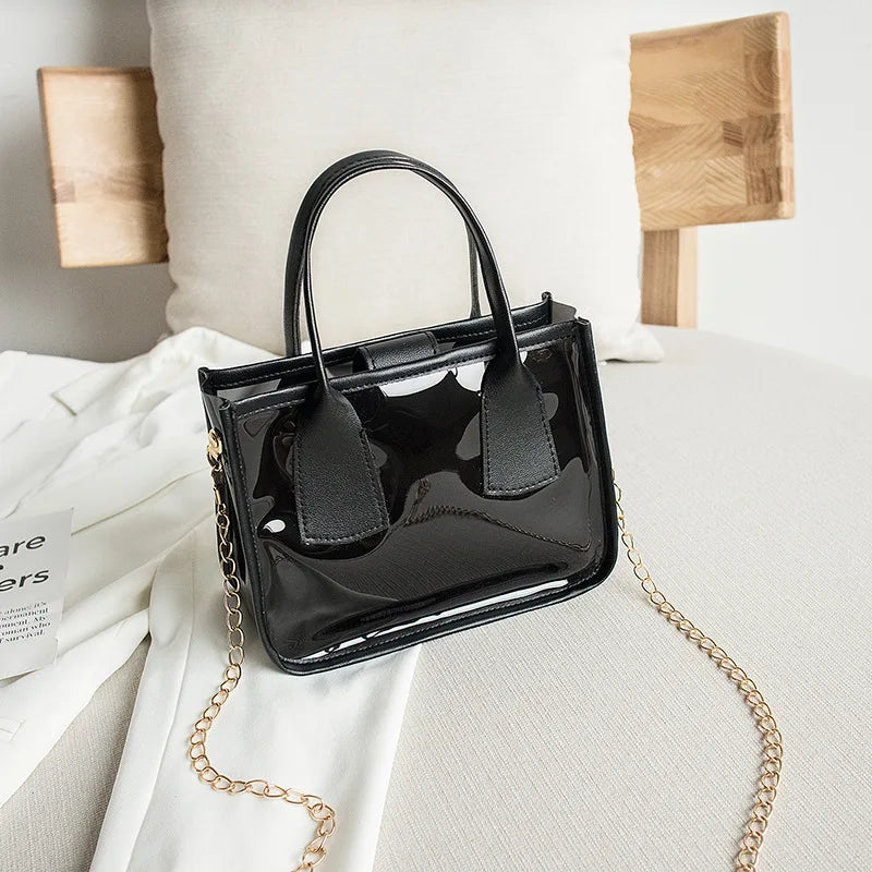 Women Crossbody Handbag PVC PU Leather Zipper Chain Shoulder Strap Purse