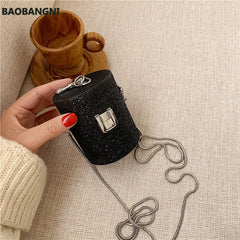 Sequins Lipstick Bag Chains PU Leather Mini Purses Handbags