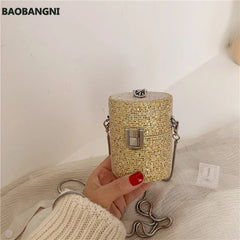 Sequins Lipstick Bag Chains PU Leather Mini Purses Handbags