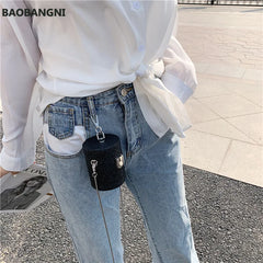 Sequins Lipstick Bag Chains PU Leather Mini Purses Handbags