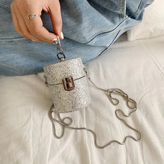 Sequins Lipstick Bag Chains PU Leather Mini Purses Handbags