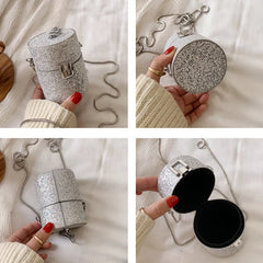 Sequins Lipstick Bag Chains PU Leather Mini Purses Handbags