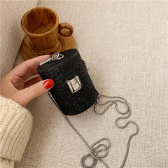 Sequins Lipstick Bag Chains PU Leather Mini Purses Handbags