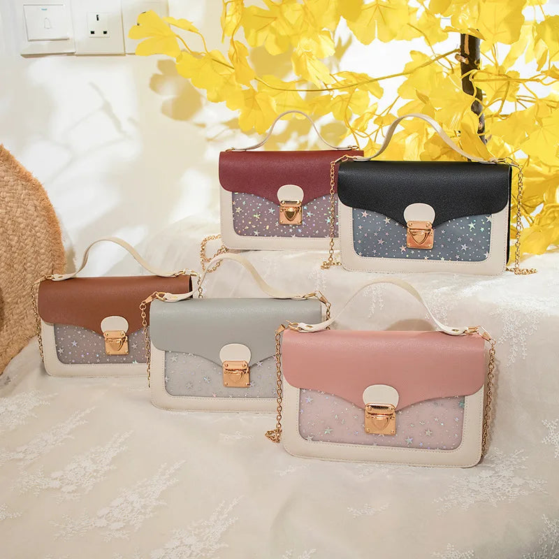 Transparent Shoulder Bag Small Square Casual Lock Girl's Flap