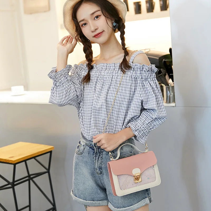 Transparent Shoulder Bag Small Square Casual Lock Girl's Flap